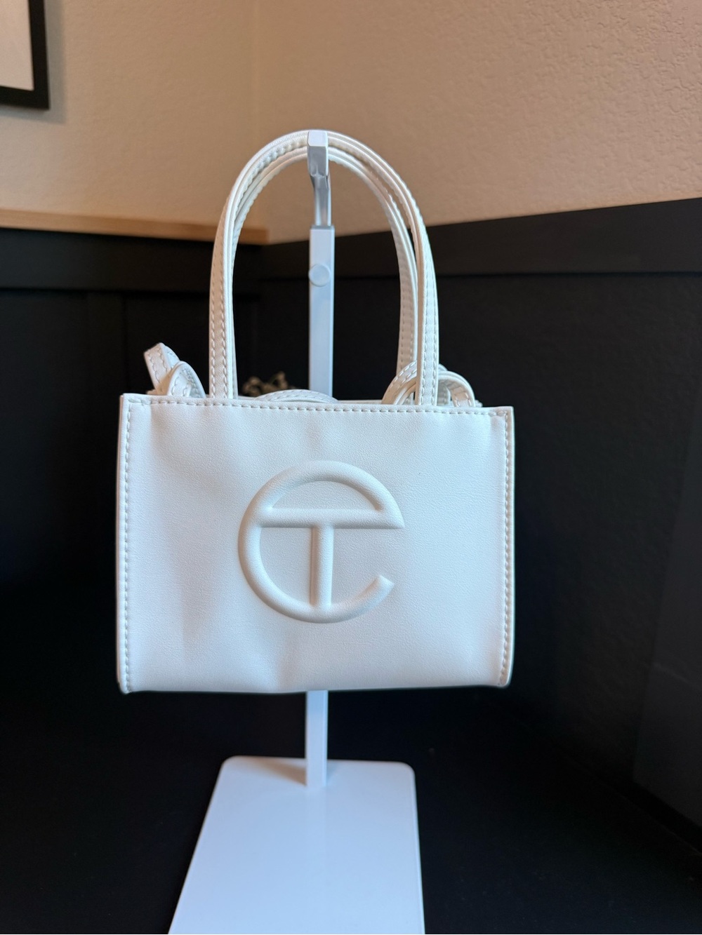 Telfar White Mini Shopping Bag with Embossed Logo